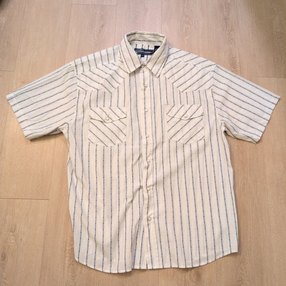 Y2K Point Zero Men's XL Pearl Snap Stripe Shirt Surf Skate Western White